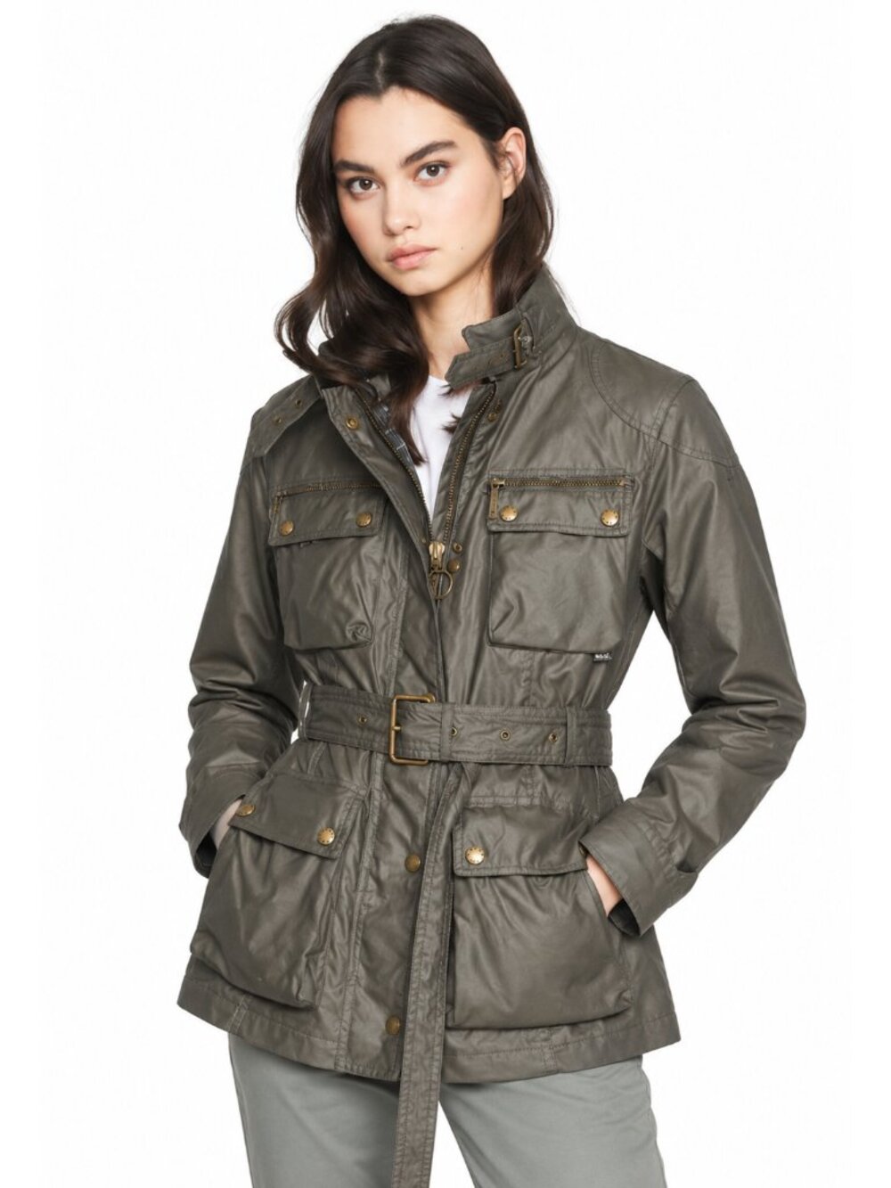 MICHAEL Michael Kors Olive Green Belted Military Utility Field Jacket M